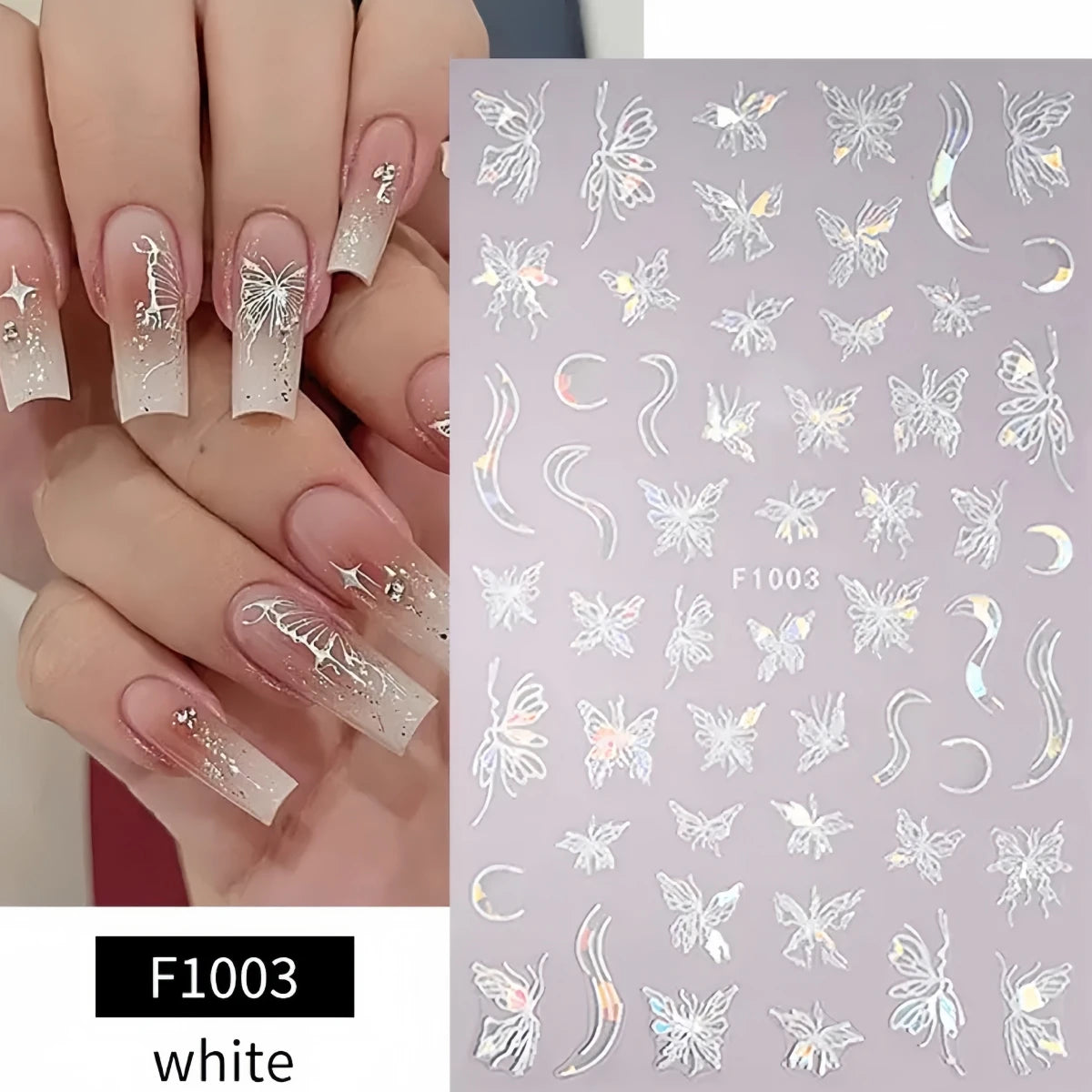 1PCS Marbled Nail Sticker 3D Abstract Lines Sticker Nail Art Supplies Nail Decals Y2K Laser Butterfly Ladies Nail Art Decoration