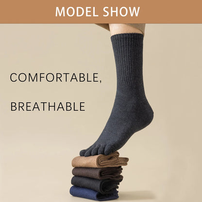 Wool Warm Five-finger Socks Comfortable Business Men's Toe Socks Sports Breathable Sweat Deodorant Solid Color Sock Male