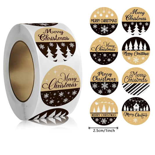 500pcs/ROLL Kraft Paper Christmas Stickers New Year Thank You Stickers Christmas Decoration for Card Gift Box Package 1inch
