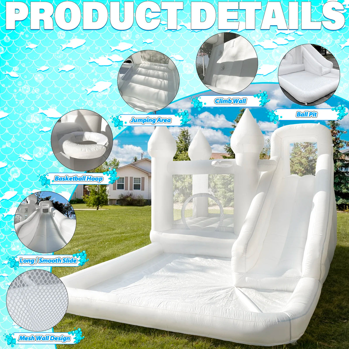 Customization White Bounce House with Blower 10x13.7x7.2ft Kids Bouncy Castle For Birthdays Party/ Gift