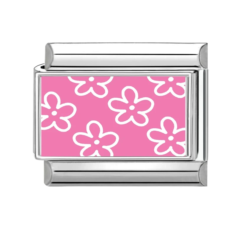 Wholesale Sweet Pink Series Stars Heart Flowers Butterfly Italian Link Fit 9mm Stainless Steel Bracelet Making DIY Charm Jewelry