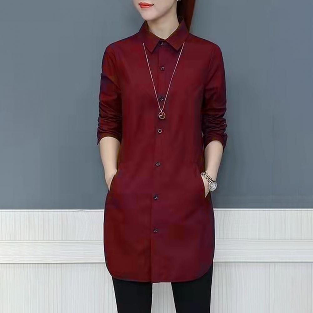 Women Shirt Solid Color Long Sleeve Single Breasted Turndown Collar Loose Streetwear Spring Summer OL Basic Shirt Blouse