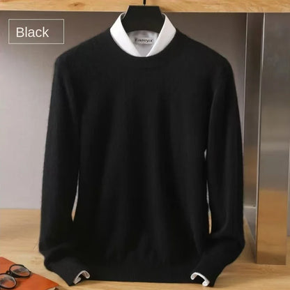 Men's 100% Pure Mink Cashmere Sweater O-Neck Pullovers Knit Large Size Mink Sweater Winter New Long Sleeve High-End Jumpers Tops