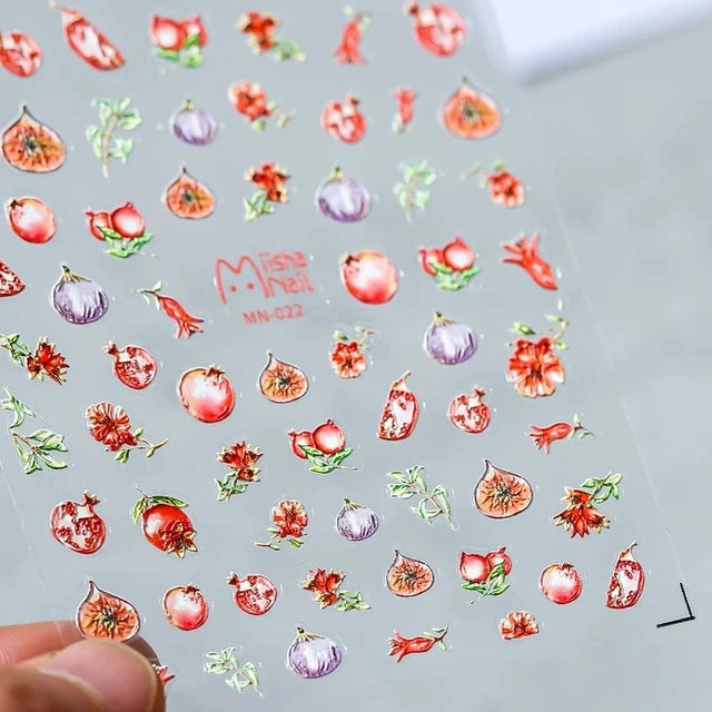 Fresh Sweet Fruits Strawberry Cherry Bowknot Love Heart Lemon 5D Nail Art Stickers Self Adhesive Decorations Nail Manicure Decal