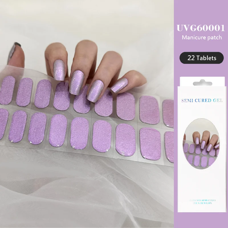 16/22 Tips Semi Cured Gel Nail Stickers for UV Lamp Designer Adhesive Nail Gel Wraps DIY Long-lasting  Nail Decoration