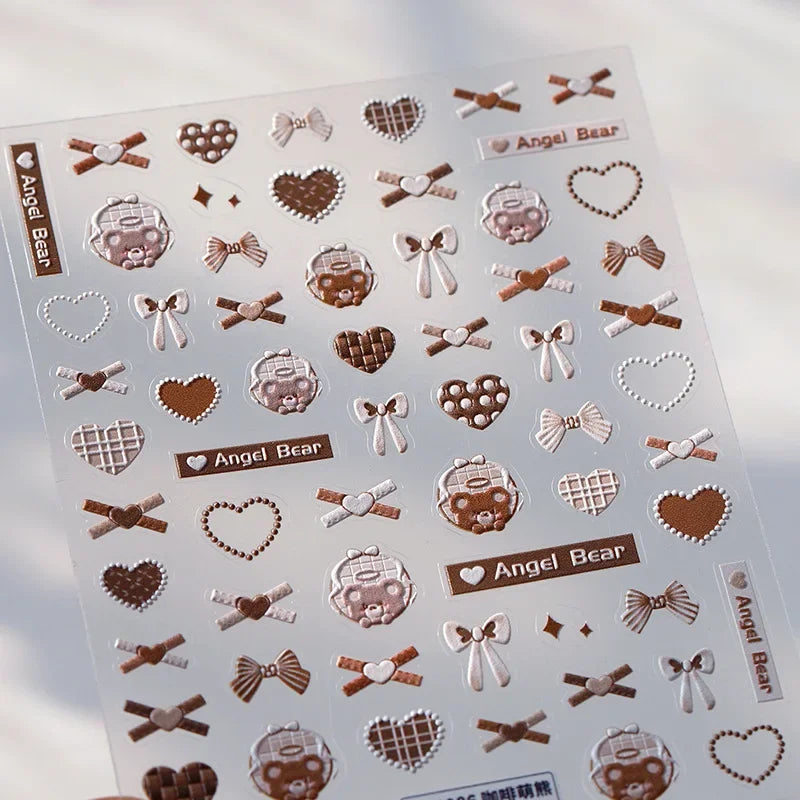 5D Cute Rabbit Love Heart Peach Blossom Flower Yellow Nail Art Stickers Bowknot DIY Self Adhesive Rhinestone Manicure Decals