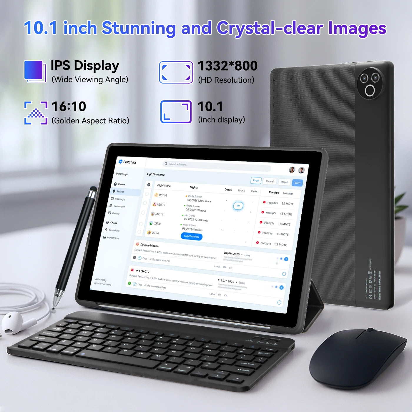 URAO Android 15 Tablet 10.1 Inch 20GB RAM 64GB ROM 5-core Dual Camera Tablets PC Set Keyboard/Case/Mouse/Stylus/Headphone