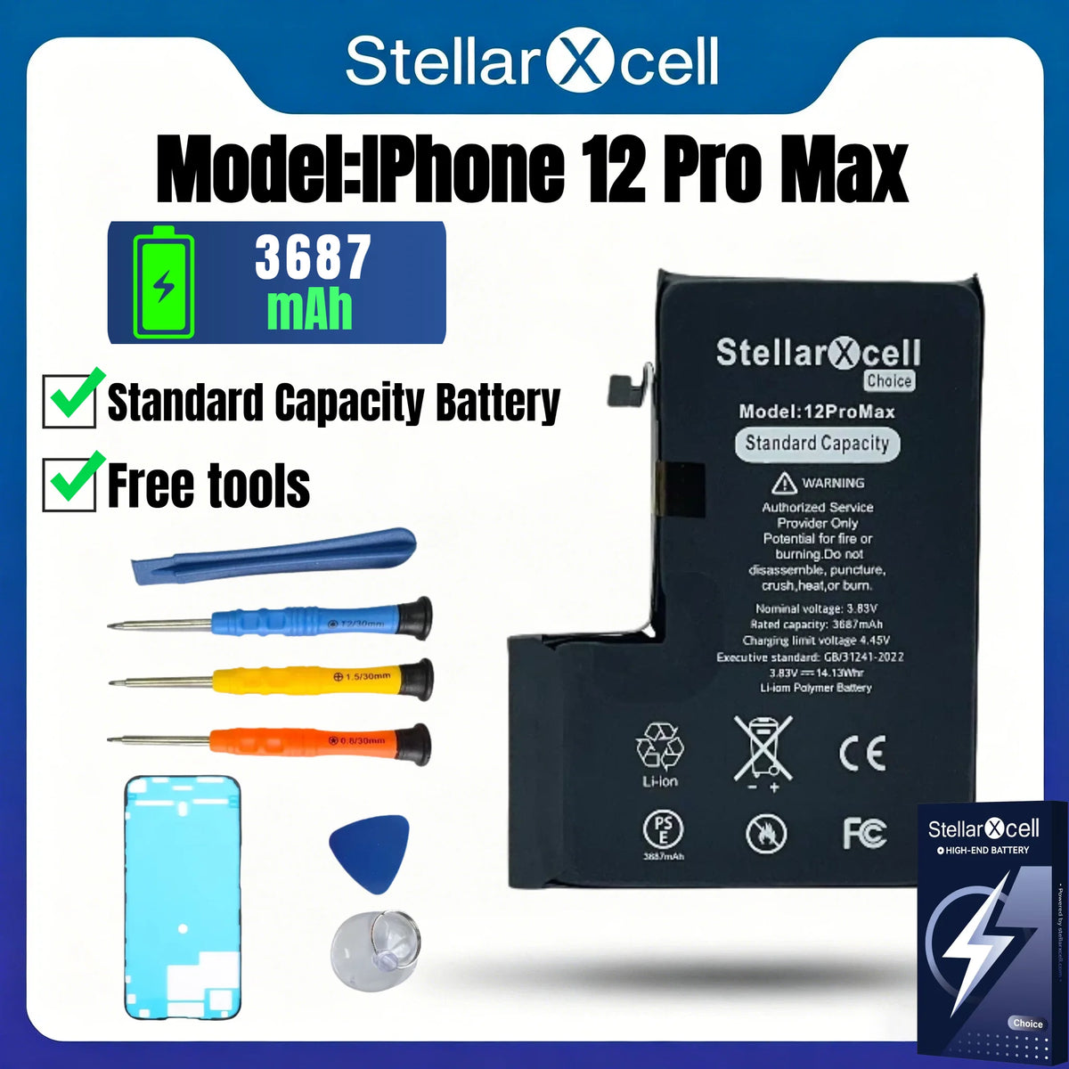 StellarXcell Choice Battery for iPhone 11 12 13 14 15 Mini Plus Pro Promax Original Capacity Replacement Bateria High Quality