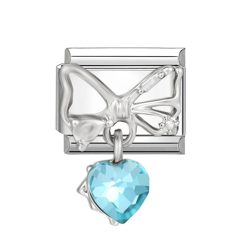 Shiny Zircon Stars Heart Bow Knot Butterfly Italian Charm Links Fit 9mm Stainless Steel Bracelet Women Jewelry DIY Making Gifts