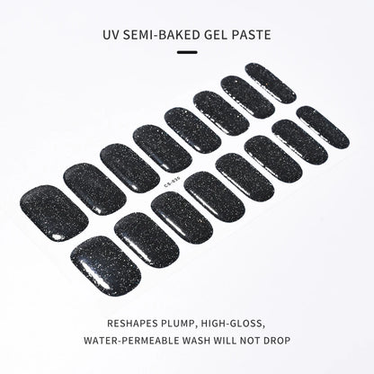 16Tips UV Semi-Cured Gel Nail Wraps Sticker 5D Pure Color Full Cover UV Lamp Gel Sticker Long-Lasting Nail Extension Patch Strip