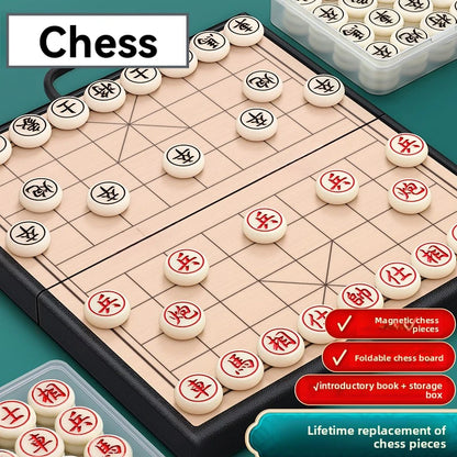 Chinese Chess Children Chess With Chessboard Magnetic Portable Magnetic Chess Pieces Solid Wood Foldable Puzzle Game With Box