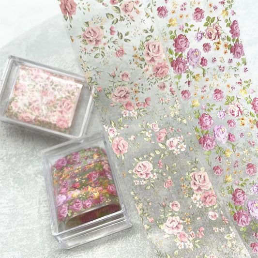 1Pc 100cm Flower Nail Foils for Transfer Paper Floral Stickers Rose Nails Wraps Tulip Nail Art Decorations