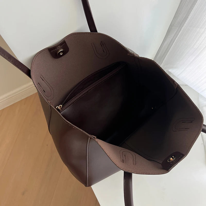 Vintage women's tote bag, new Korean version, large capacity, simple commuting bag,fashionable and versatile,single shoulder bag