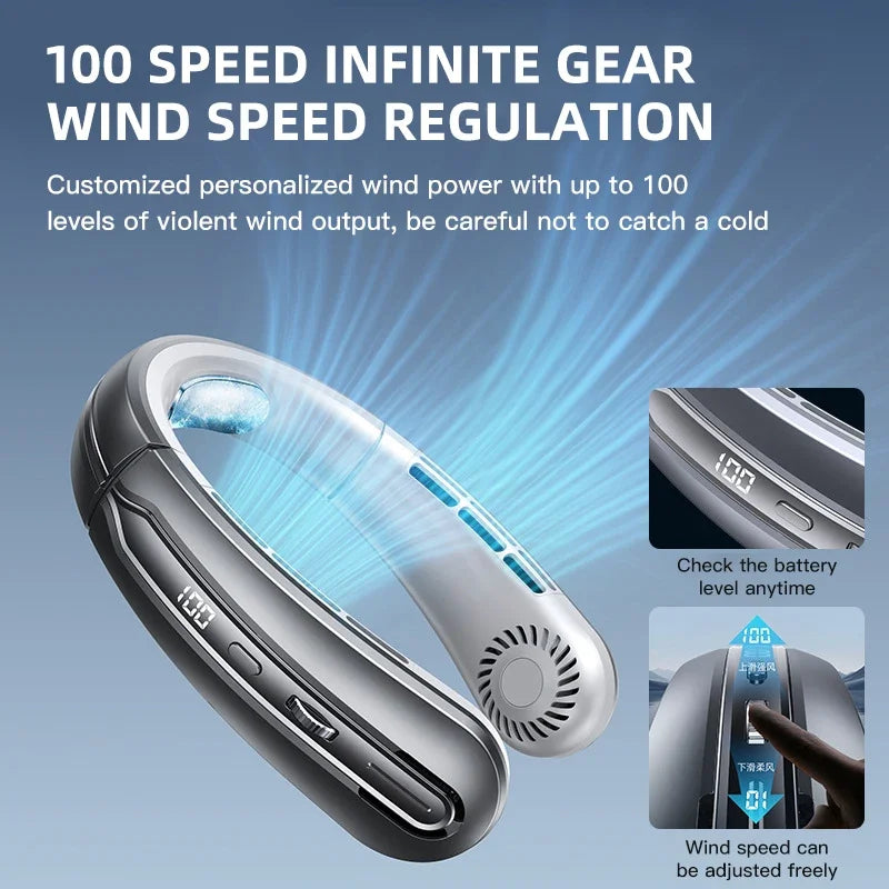 8000mAh Air Cooler USB Hanging Neck Fan Portable Bladeless Mini Rechargeable Mute LED Digital Display Electric Fans 2025 New