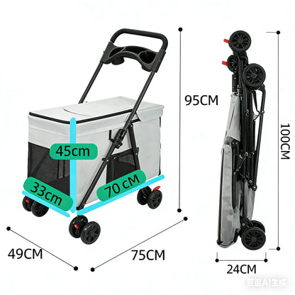 Custom Foldable Pet Stroller for Large Dogs & Multi-Pet Travel | Heavy-Duty, Lightweight, Breathable Design