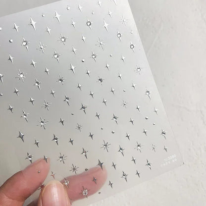 1 piece  5D silver nail stickers metal mini star nail art stickers high quality exquisite decals self-adhesive nail art stickers