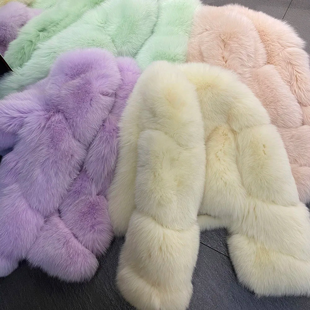 YOLOAgain Women's Natural Fox Fur Jacket 2025 Winter Warm Luxury Real Fox Fur Coat
