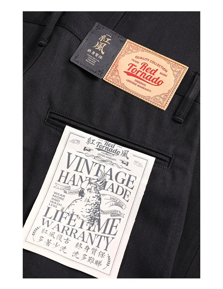 Red Tornado Black Men's Jeans Relaxed Fit 14.5oz Selvedge Denim Officer Trousers