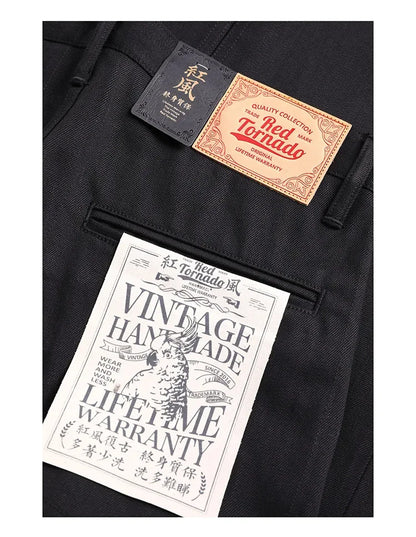 Red Tornado Black Men's Jeans Relaxed Fit 14.5oz Selvedge Denim Officer Trousers