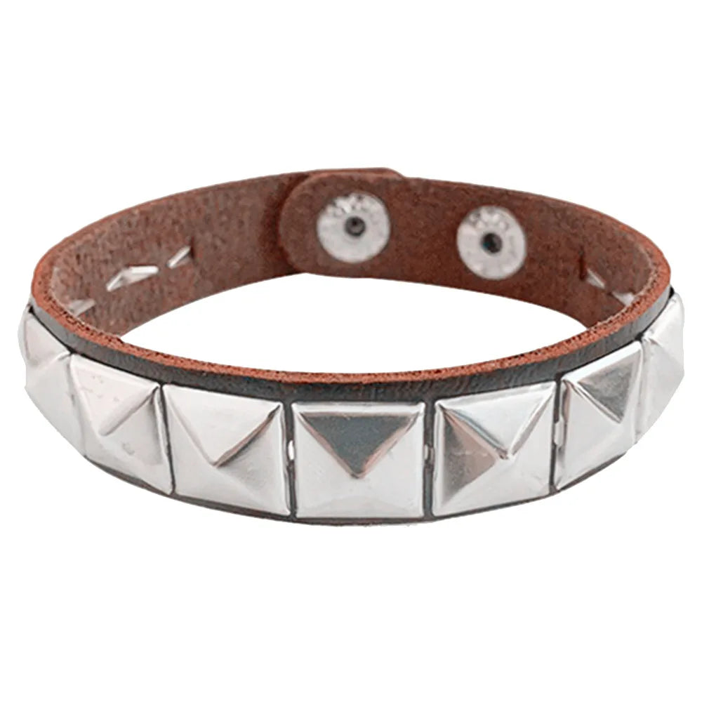 Punk Hip-hop Single Row Square Rivet Bangles Fashion Rock Opening Adjustable Couple Wristband for Women Men Jewelry Accessories