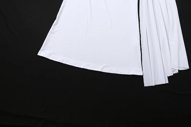Weird Puss Elegant Party Dress Woman Ruched o-Neck Sleeveless Irregular Ribbon Metal Trim Classic Chic Birthday Banquet Vestidos