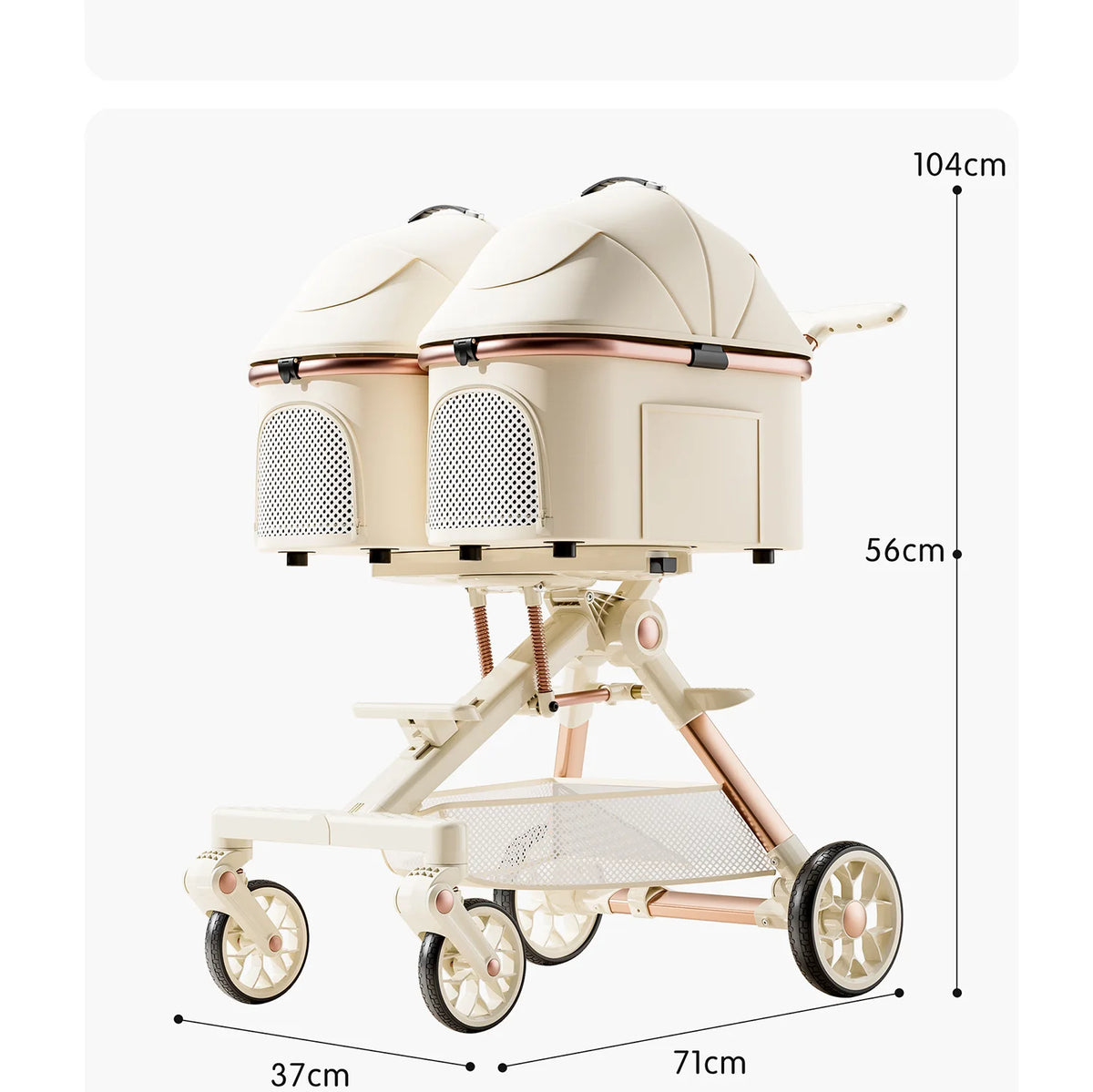 A6-2 Twin Pet Stroller Aluminum Alloy Detachable Foldable Lightweight Separate Travel Cart for Dogs Cats