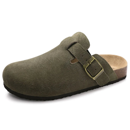 Shevalues Men's Suede Clogs Soft Leather Mules Men New Summer Men Cork Sandals Comfort Slip On Unisex Clogs With Arch Support