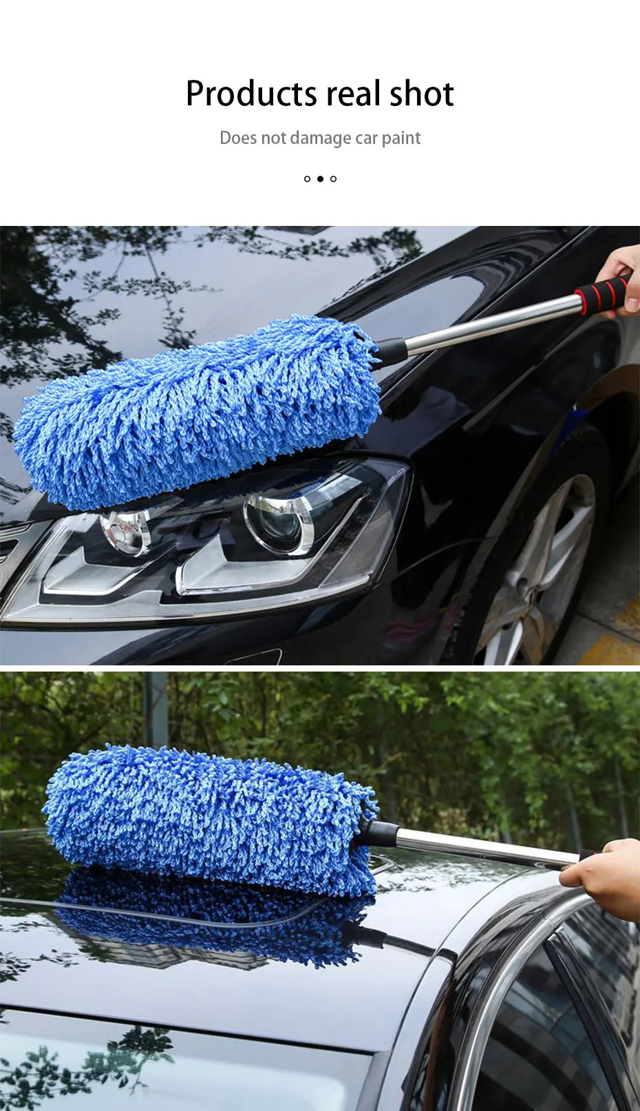 SEAMETAL Retractable Car Duster Stainless Steel Long Handle Dusting Brush Microfiber Dust Remover Car Household Cleaning Tools