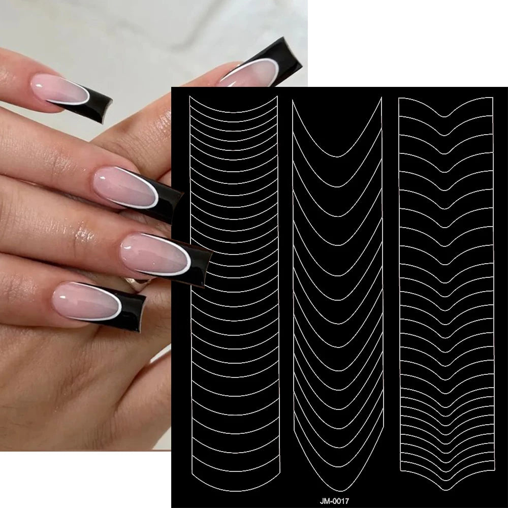 1pcs Curved French Lines Nail Art Stencils Stickers V-shaped Pattern Classic French Nail Decals Drawing Line Aid Nail Sticker To