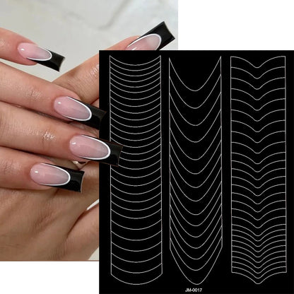 1pcs Curved French Lines Nail Art Stencils Stickers V-shaped Pattern Classic French Nail Decals Drawing Line Aid Nail Sticker To