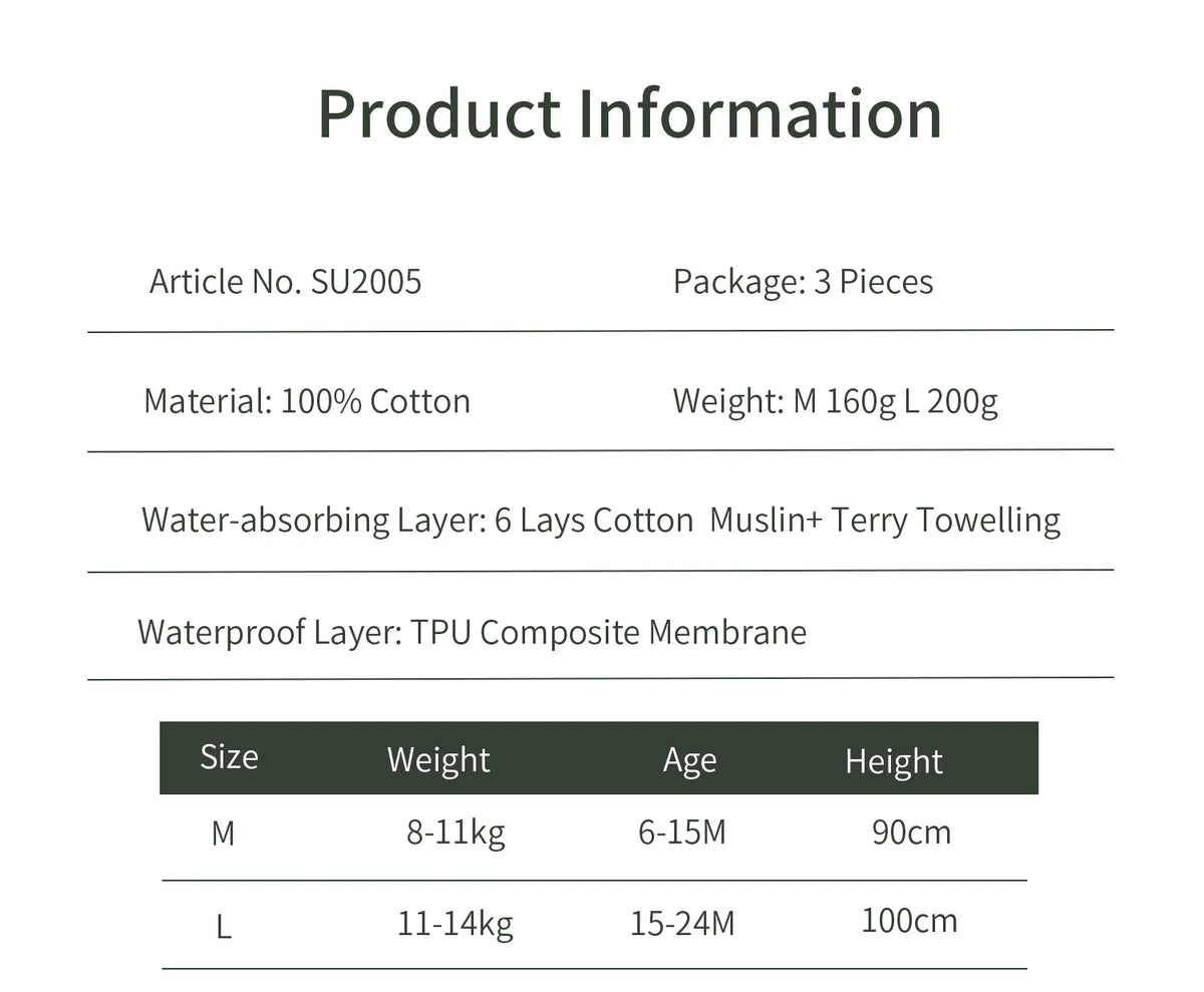 3pcs/Lot Baby Cotton Training Pants Panties 6 Layer Waterproof Cloth Diapers Reusable Toolder Nappies Diaper Baby Underwear