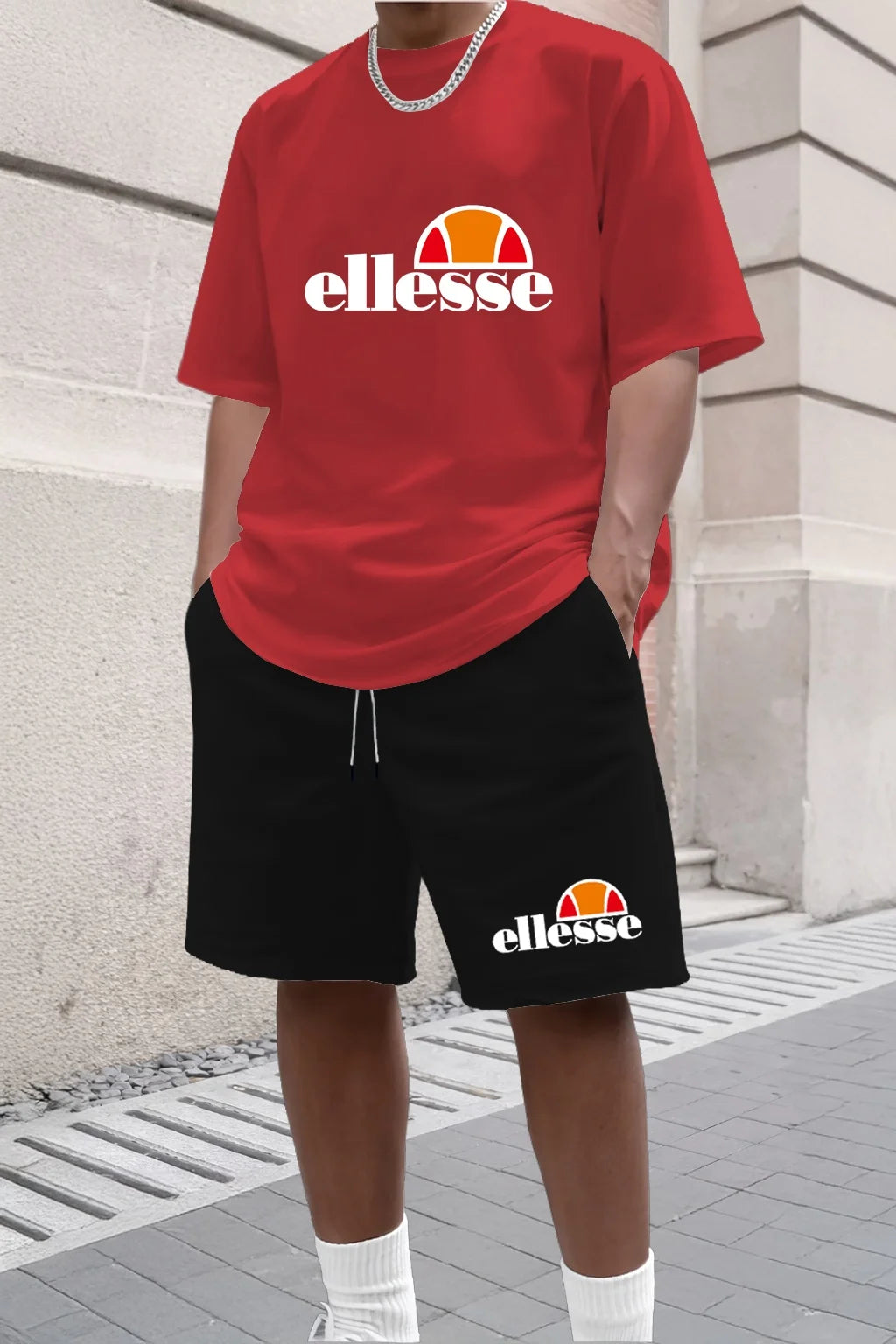 Men's Summer Casual and Fashionable Round Neck Short Sleeved T-shirt+shorts Breathable Sports Set Two-piece Set