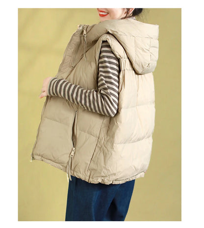 Schinteon Women 90% White Duck Down Vest with Hood Autumn Winter Over Size Casual Sleeveless Jacket Top Fashionable Gilet 2026