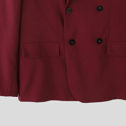 INCERUN Men Sets Solid Color Double Breasted Long Sleeve Blazer & Pants Two Pieces Sets Streetwear Fashion Casual Men's Suits
