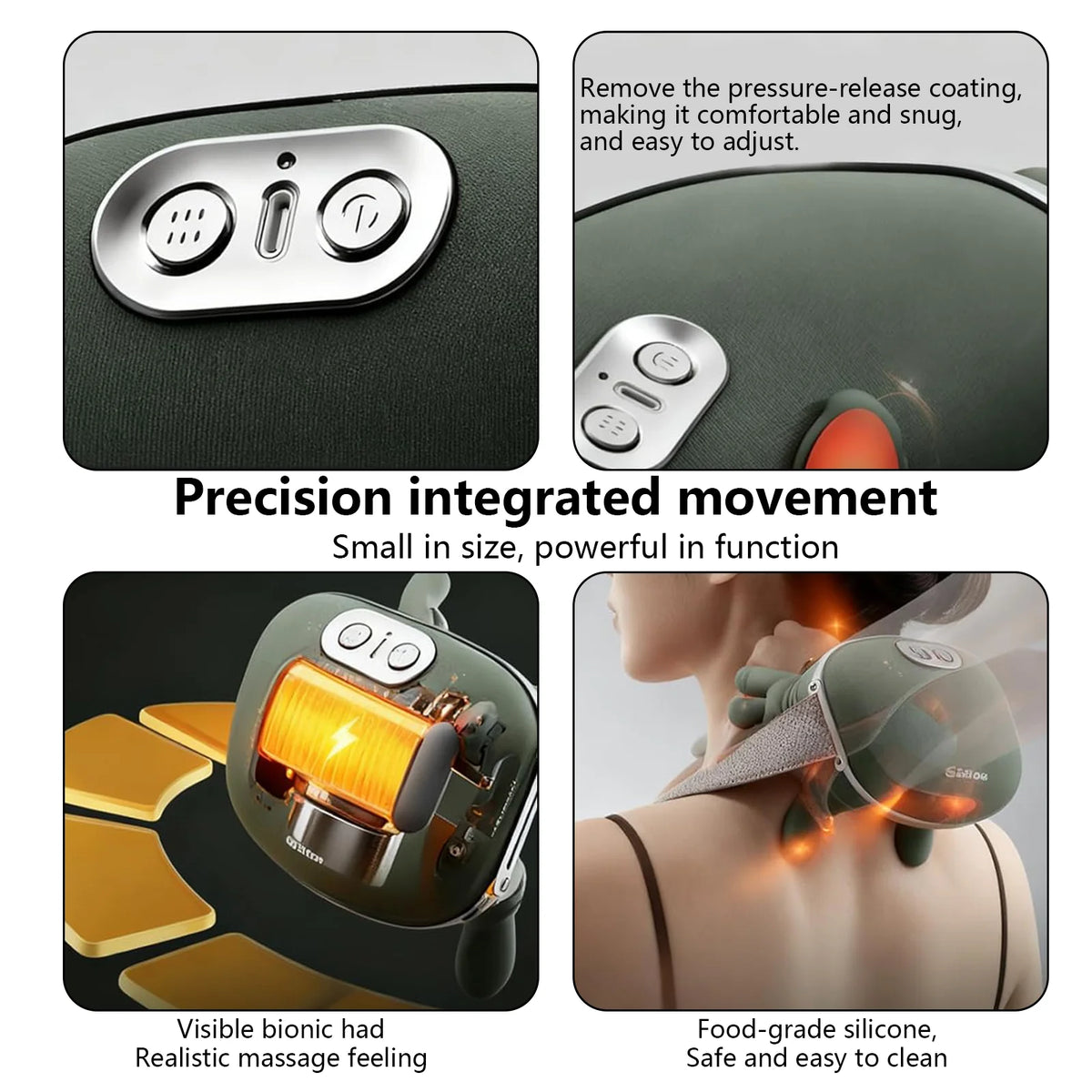 USB Rechargeable Heated Neck Shoulder Massager 3 Massage Levels 2 Heat Modes 4D Kneading ABS Wireless Portable Back Abdomen Muscle Relief Massage With Charging Cable