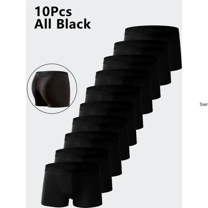10PCS Men's Underwear Black Color Men Underpant High Stretch Boxer Shorts Sexy Men Panties Plus Size L-4XL Breathable Men Boxer