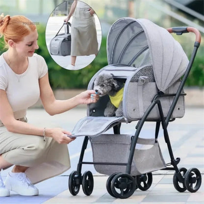 Lightweight and Foldable  Stroller Pet Bag Dog Stroller Dog Scooter Dog Trolley with Storage Basket Stroller for Animals