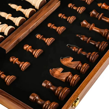15" x 15" High-end Folding Chess Set Top Grade Classic Handwork Solid Wood Pieces Walnut Chessboard Children Gift Board Game