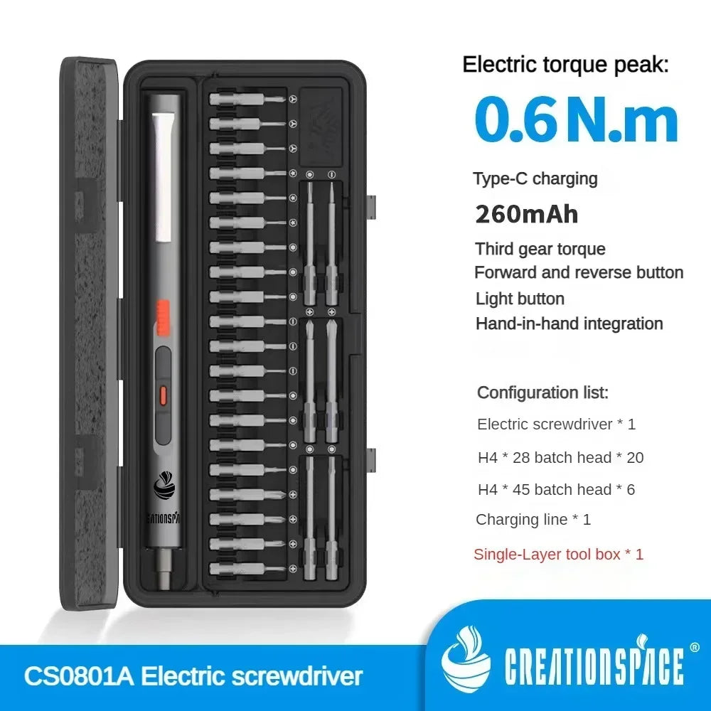 CreationSpace Cordless Electric Screwdriver Set 3 Torque Settings 29/42  in 1 Precision Screwdriver for Phones Watches Repair