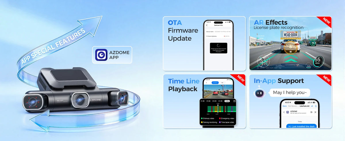 AZDOME Dash Cam M660 2.5K+3*1080P 4CH Car DVR GPS 5G Wifi Free 64GB Card Voice Control 24H Parking Monitor Super Night Visio