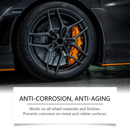 Car tire cleaner, tire care; removes brake dust and road grime; protects the tire surface; long-term care