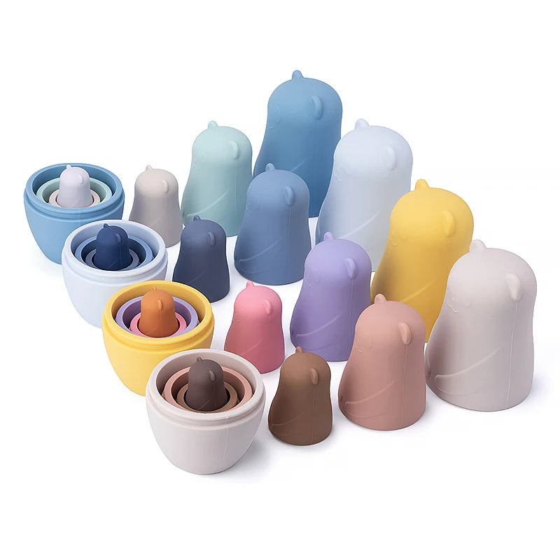 1setMontessori Nesting Dolls Toy Russian Matryoshka Doll Educational Toys for Children Silicone Stacking Blocks Doll Inside Doll