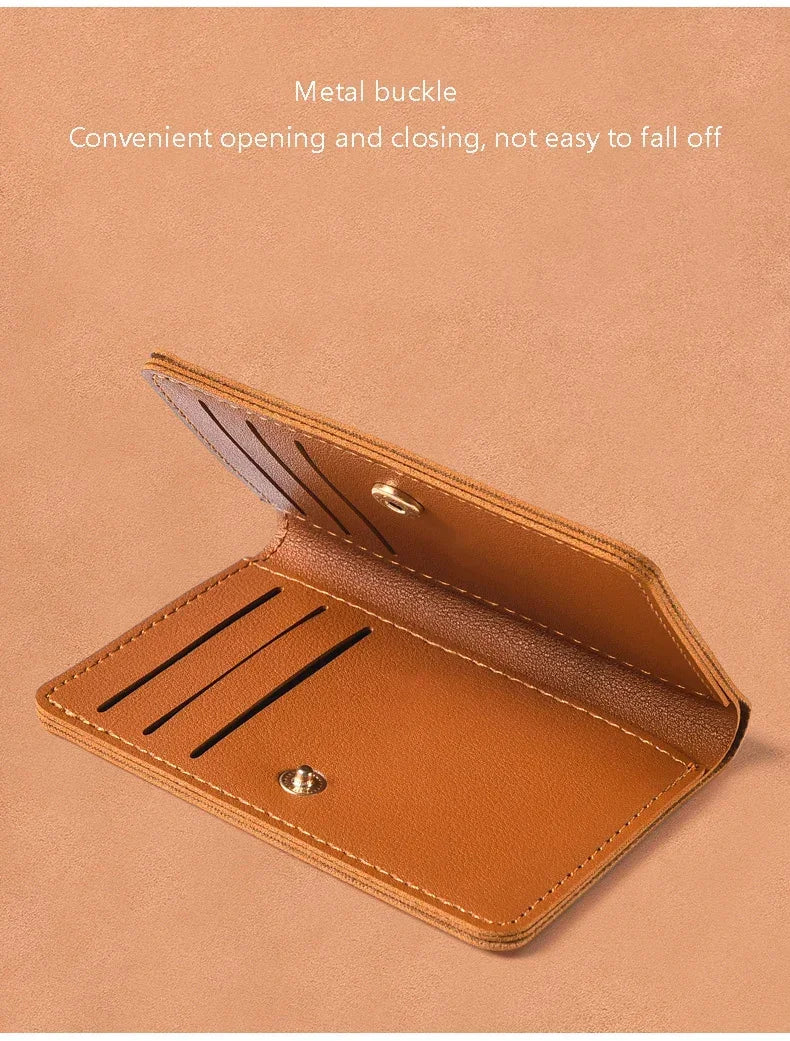 2025 Women's New Simplified Folding Button Small Wallet Soft Leather for Driver's License Male Student Card Bag