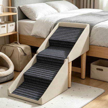 Foldable Pet Stairs and Stool 2 in 1 Non Slip Steps for Dogs Cats Bed Sofa Access Wooden Legs Storage Ottoman