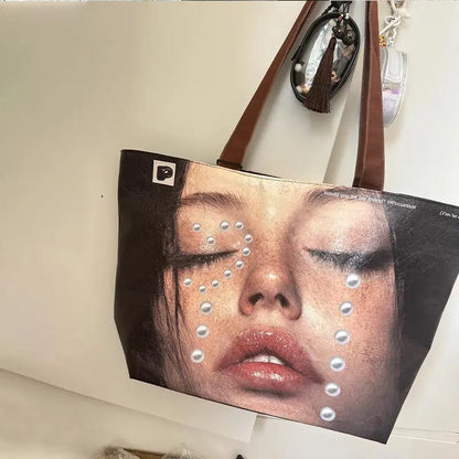 New Creative Women's Tote Bag Trend Face Printing Large Capacity Shoulder Bag Water Proof Hot Girl Handbag Large Shopping Bag