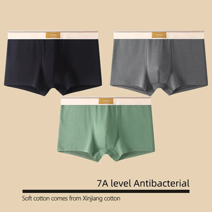 1/3Pcs Set Solid Color Men's Boxer Shorts Breathable Cotton Elastic Boyshorts Antibacterial 7A Level Comfortable Male Underwear