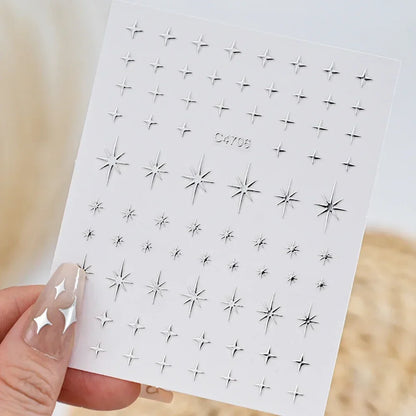Metal Silver Nail Stickers Metallic 3D Star Nail Art Stickers Decals Self-Adhesive Nail Art Stickers Metal Chain Heart