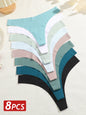 8PCS/Set Women Seamless Ice Silk Thongs Panties Female G-String Breathable Underwear V Waist Sexy Lingerie Ultra Thin Bikini