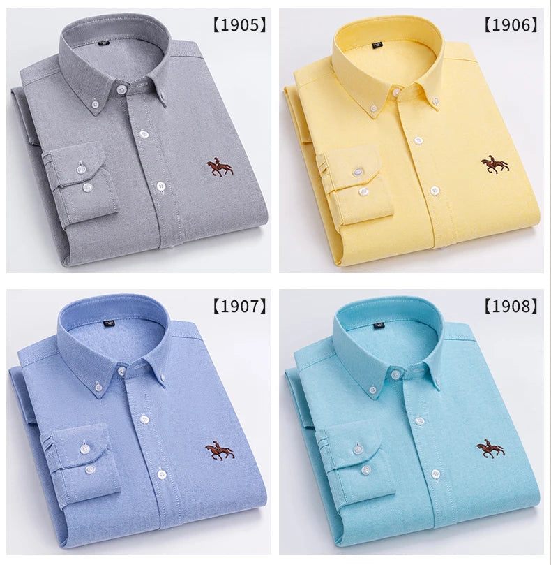 Large Size Full Men's Shirts 100% Pure Cotton Oxford Business Casual Shirt Soft Slim Fit Formal Plain Shirt Long Sleeve Clothes