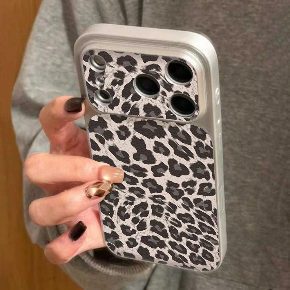 Luxury Leopard Print Cortex Leather Phone Case For iPhone 17 Pro Max 12 13 14 15 16 11 Cases Shockproof Bumper Back Cover Funda